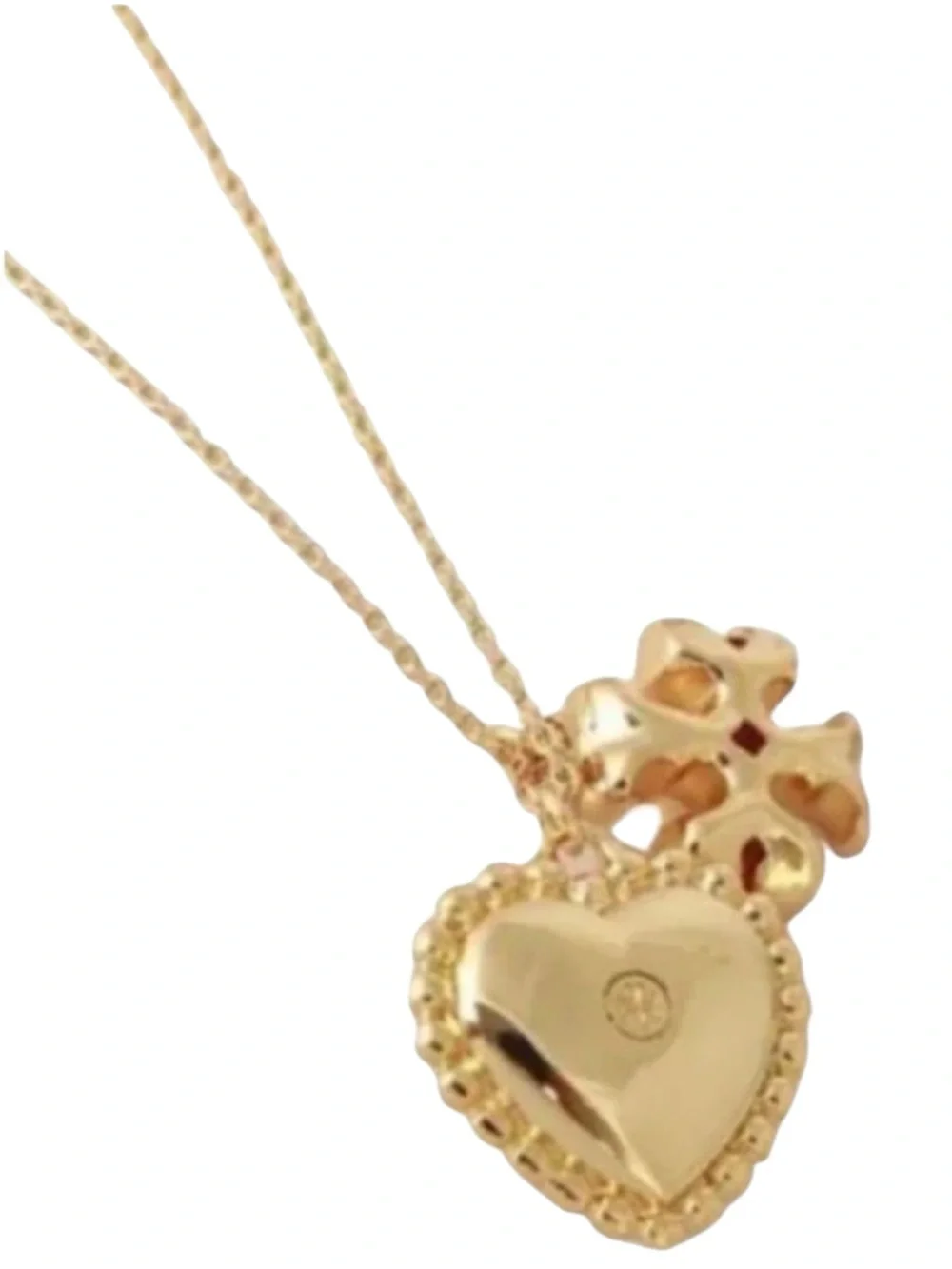 Tory Burch Mother Of Pearl Heart And Gold Logo Pendant Necklace